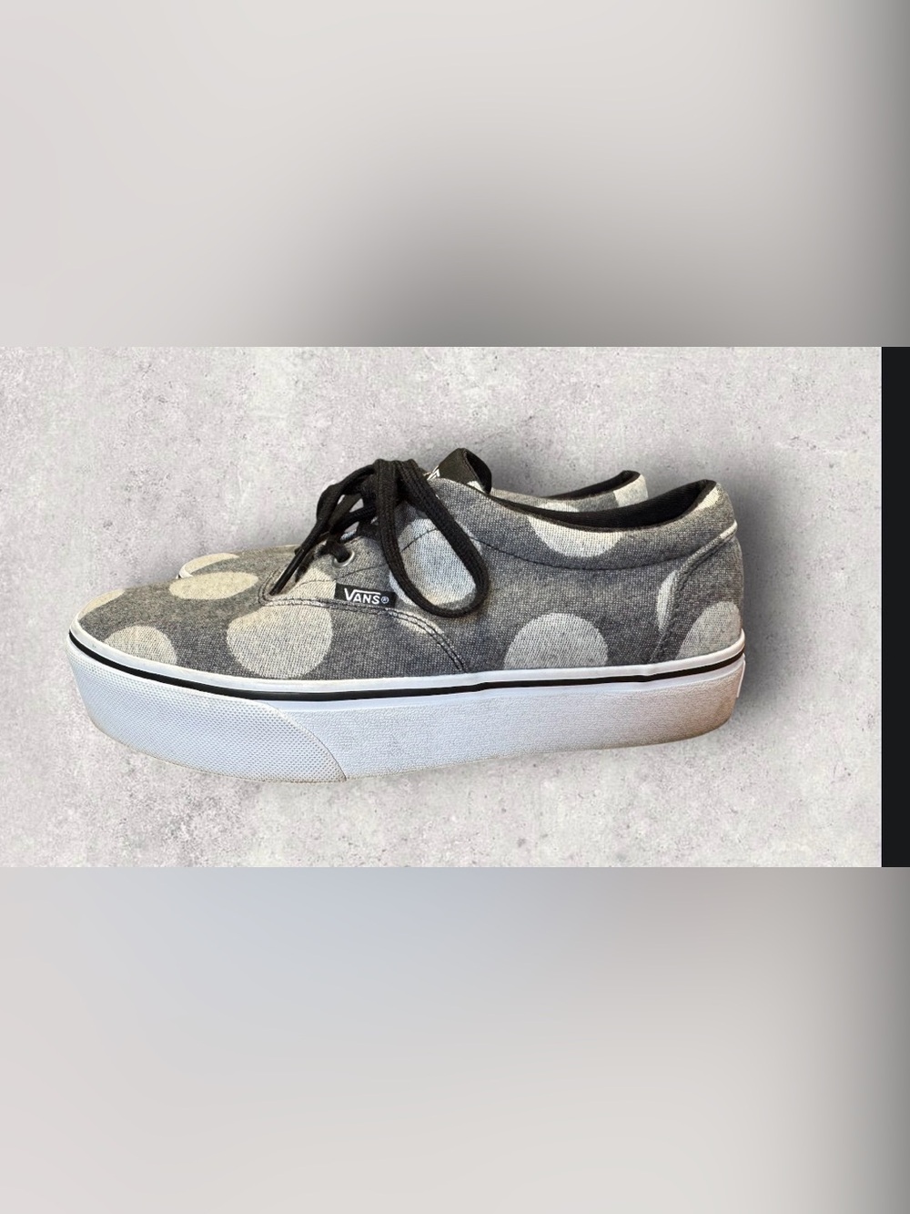 EUC Vans Doheny Platform Polka Dot sneakers in gray and white denim SZ 8